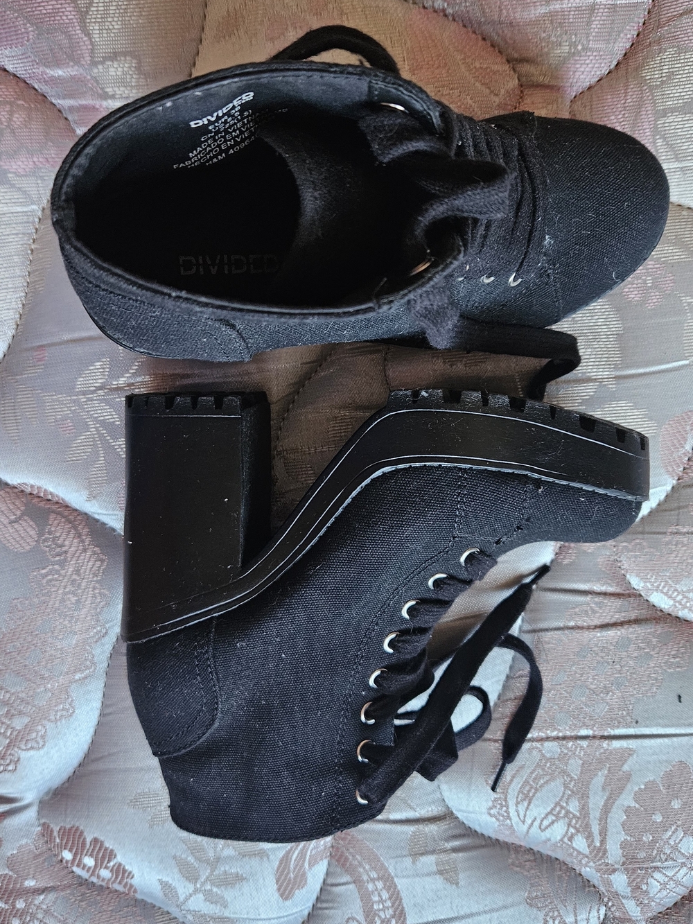 Divided Black Platform Lace-Up Ankle Boots